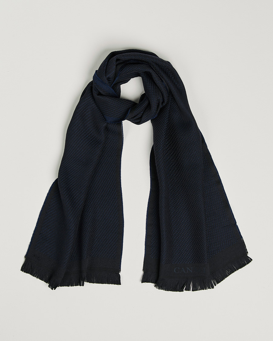 Hombres | Canali Textured Wool Scarf Navy | Canali | Textured Wool Scarf Navy
