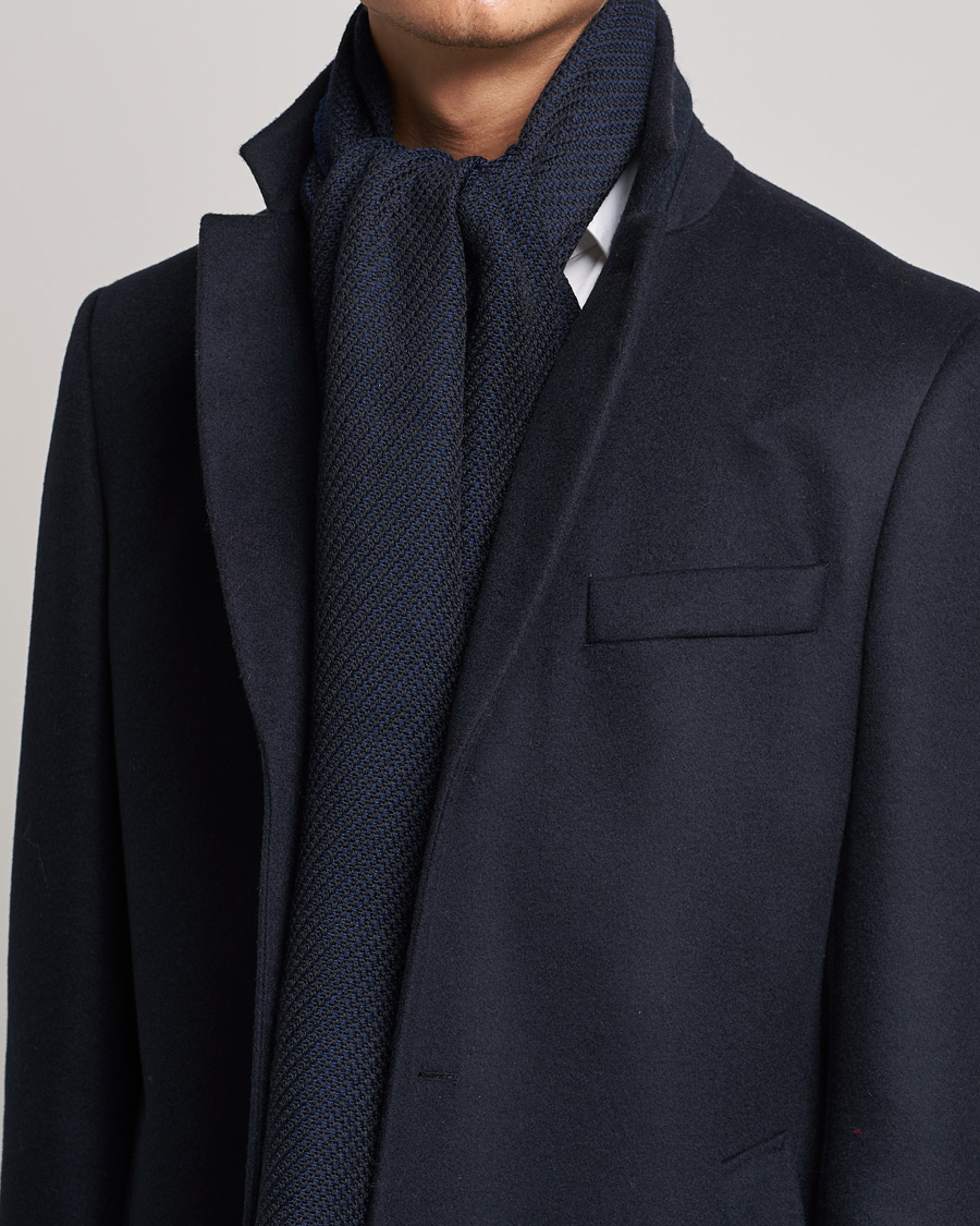 Hombres | Canali Textured Wool Scarf Navy | Canali | Textured Wool Scarf Navy