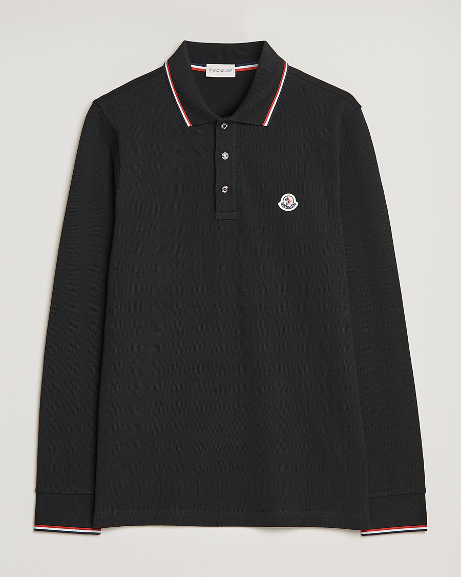 Hombres | Jerséis y prendas de punto | Moncler | Contrast Rib Long Sleeve Polo Black