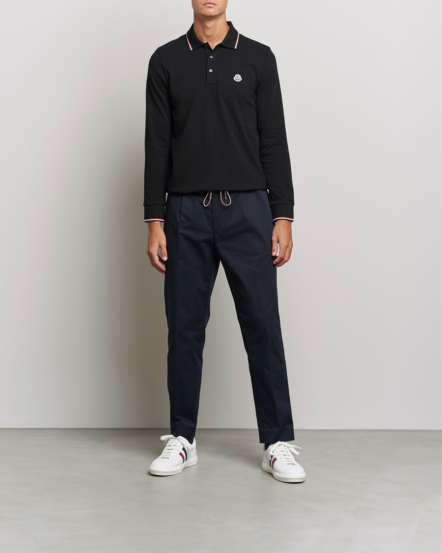 Hombres | Jerséis y prendas de punto | Moncler | Contrast Rib Long Sleeve Polo Black