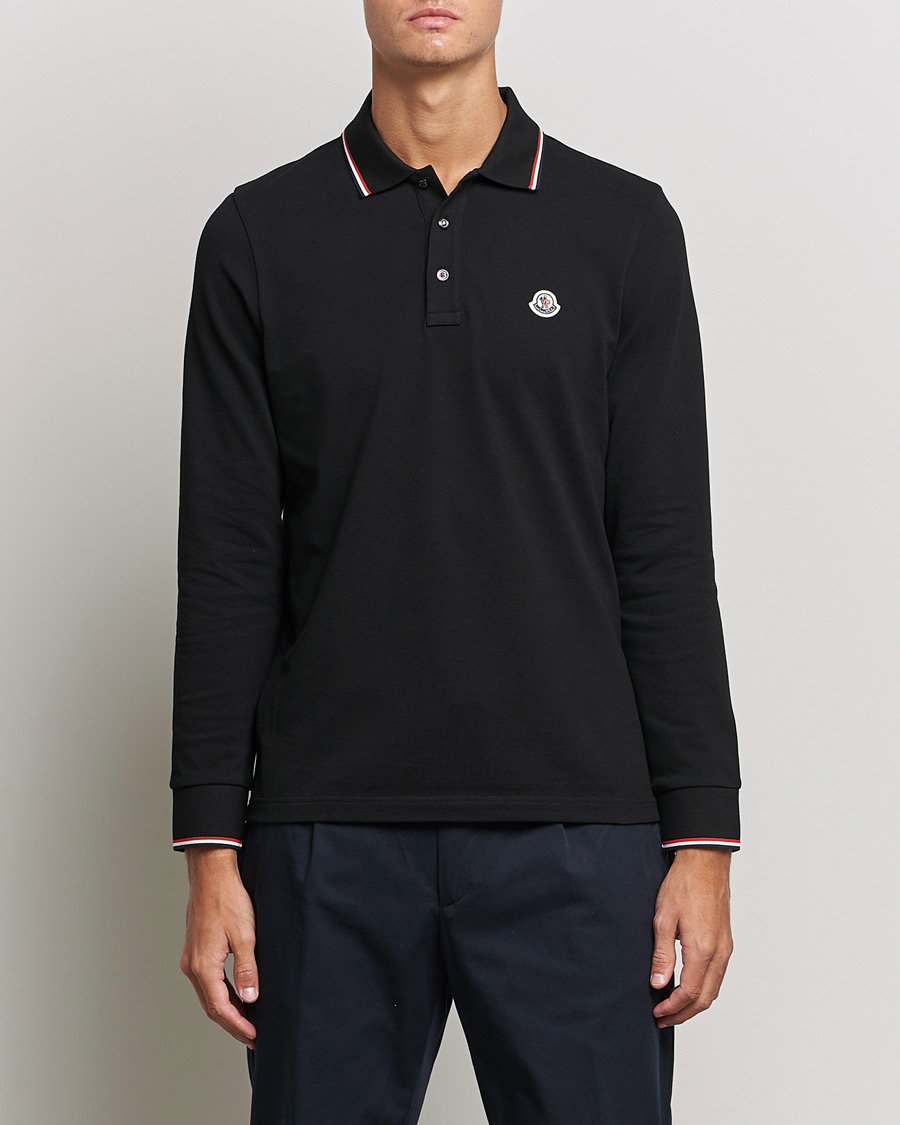 Hombres | Jerséis y prendas de punto | Moncler | Contrast Rib Long Sleeve Polo Black