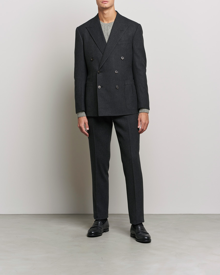 Hombres | Blazers | Ralph Lauren Purple Label | Double Breasted Flannel Sportcoat Dark Grey