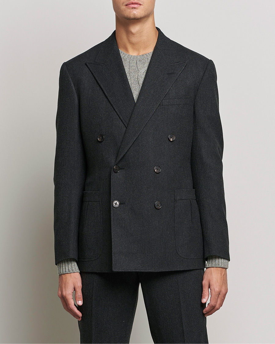 Hombres | Blazers | Ralph Lauren Purple Label | Double Breasted Flannel Sportcoat Dark Grey
