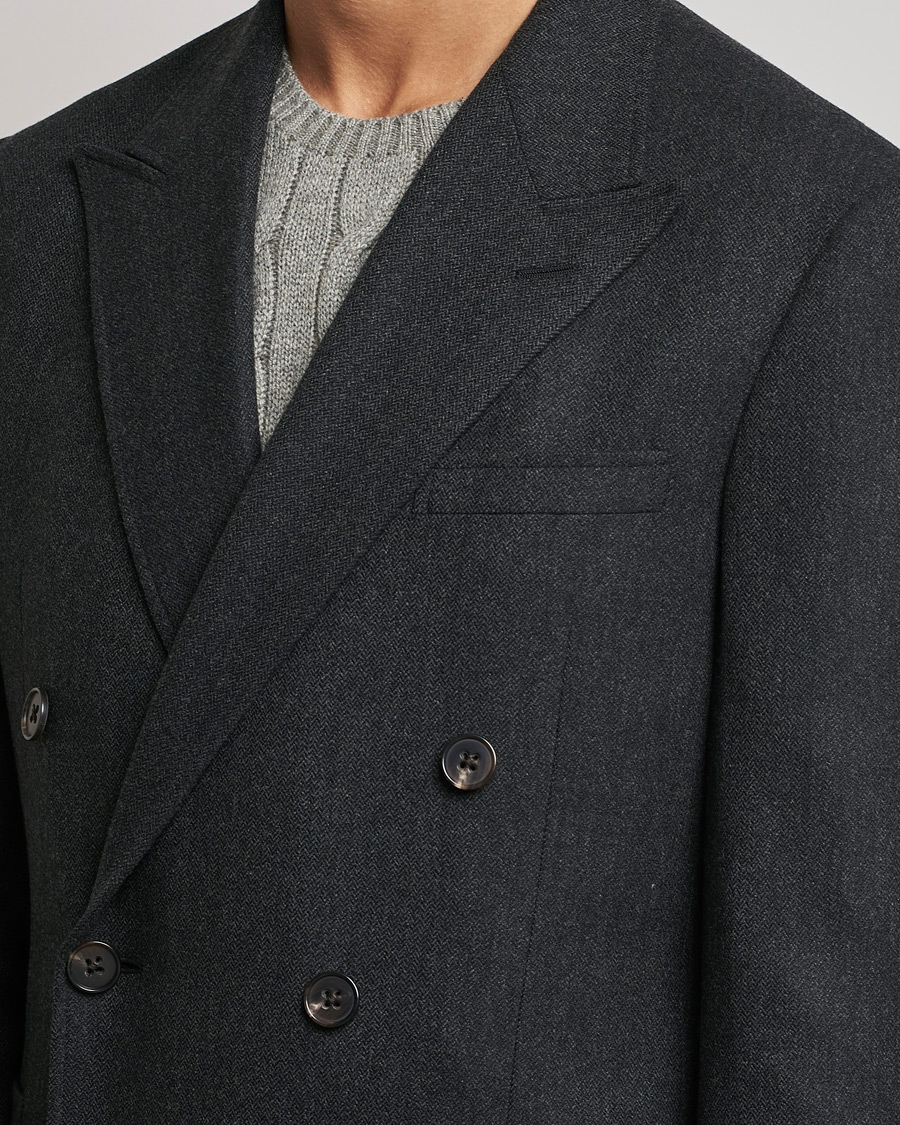 Hombres | Blazers | Ralph Lauren Purple Label | Double Breasted Flannel Sportcoat Dark Grey
