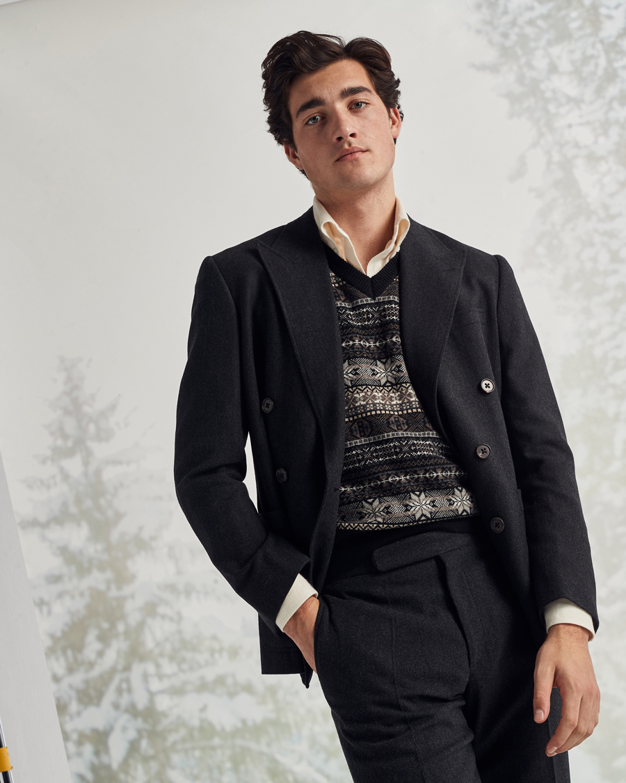 Hombres | Blazers | Ralph Lauren Purple Label | Double Breasted Flannel Sportcoat Dark Grey