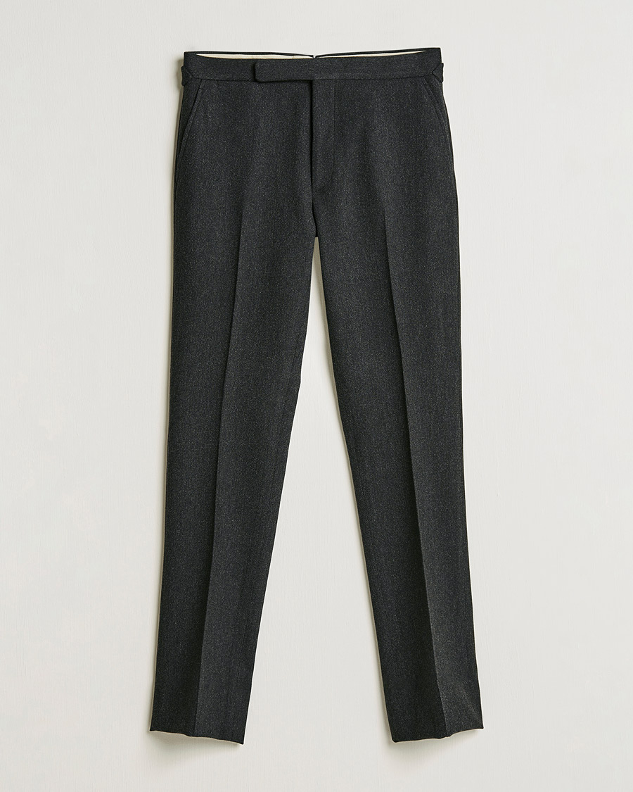 Hombres | Pantalones | Ralph Lauren Purple Label | Flat Front Flannel Trousers Dark Grey