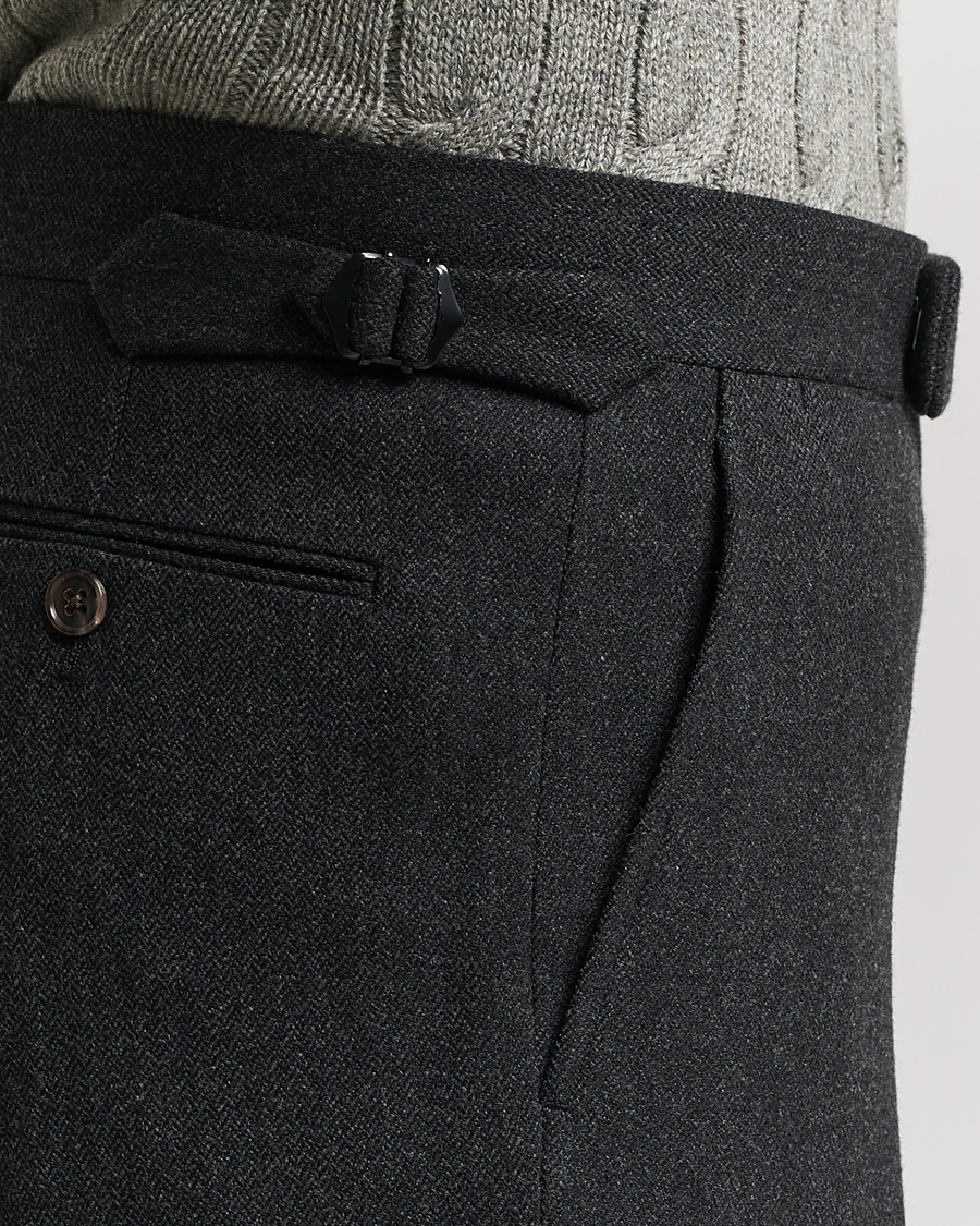 Hombres | Pantalones | Ralph Lauren Purple Label | Flat Front Flannel Trousers Dark Grey