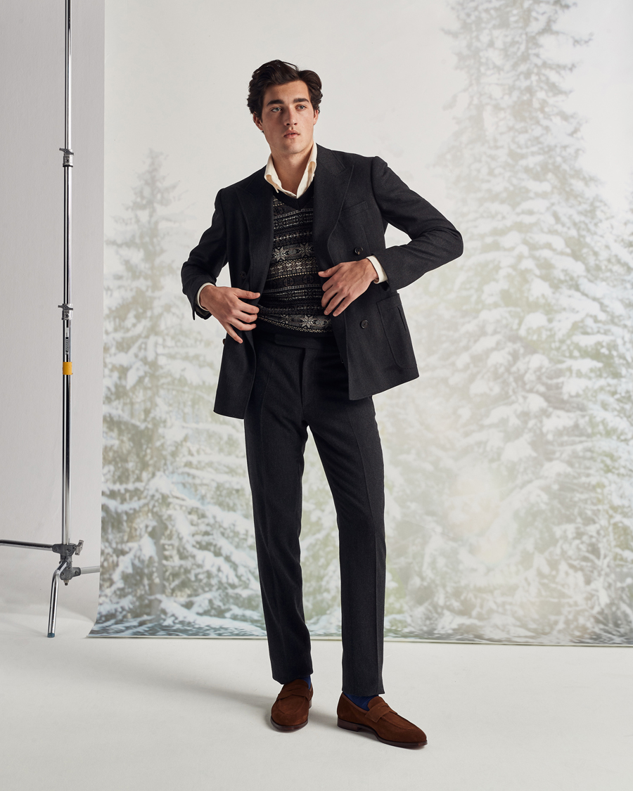 Hombres | Pantalones | Ralph Lauren Purple Label | Flat Front Flannel Trousers Dark Grey