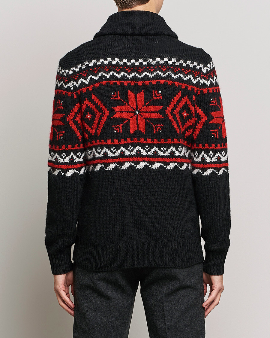 Hombres | Jerséis y prendas de punto | Ralph Lauren Purple Label | Cashmere Jacquard Shawl Sweater Black/Red