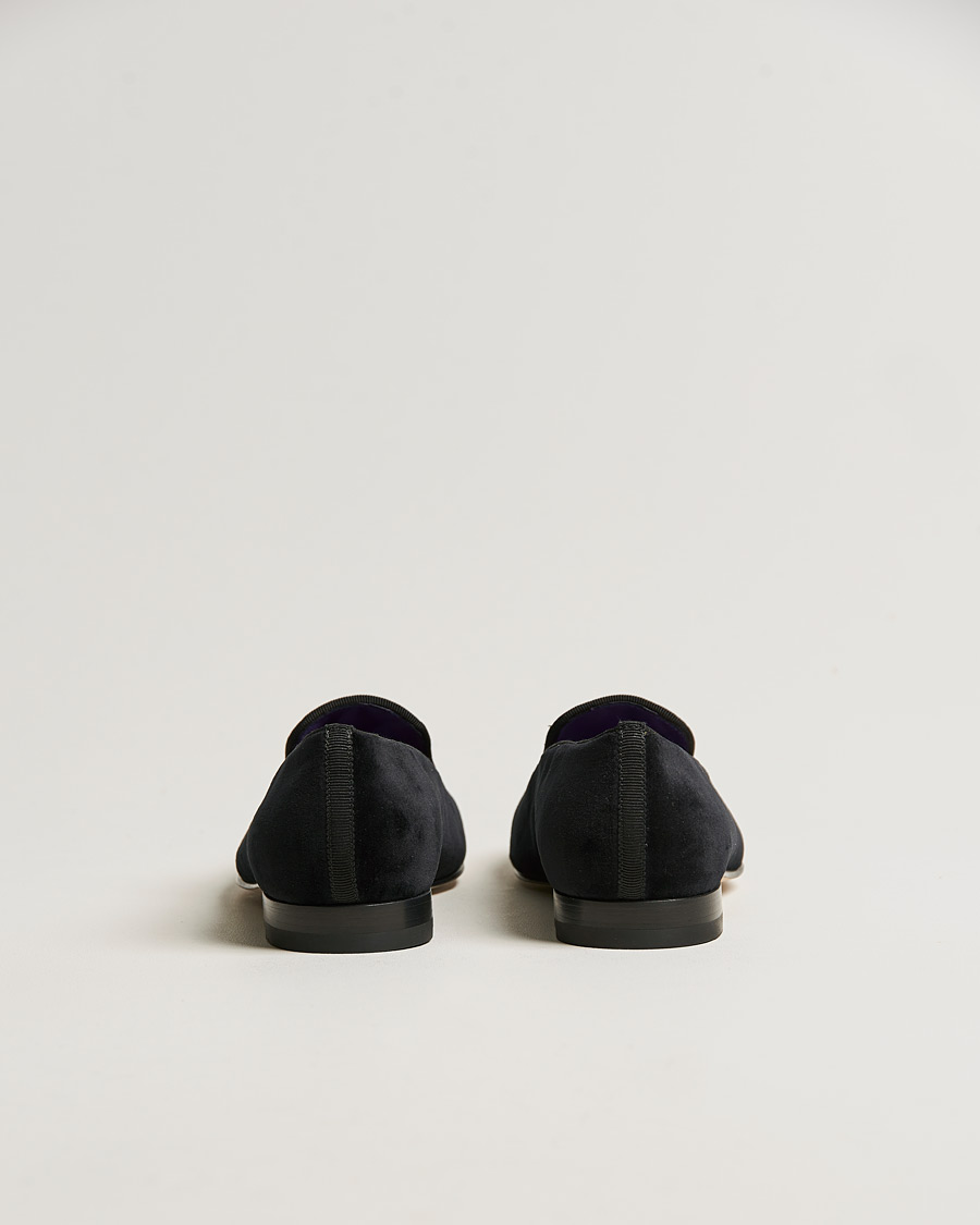 Hombres | Ralph Lauren Purple Label Velvet Embroidered Slippers Black | Ralph Lauren Purple Label | Velvet Embroidered Slippers Black