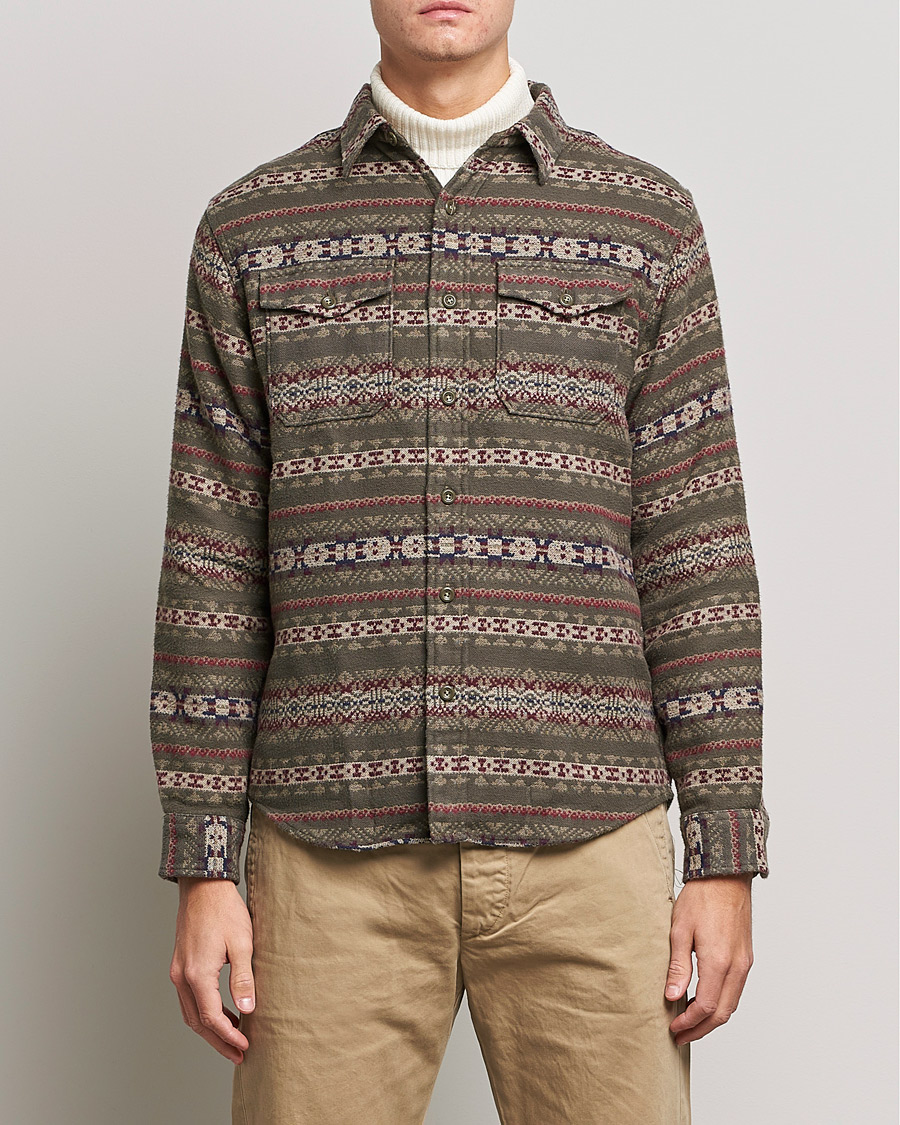 Hombres | Camisas | RRL | Melton Brushed Jacquard Overshirt Olive