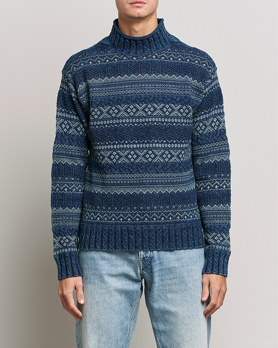 Hombres | Jerséis y prendas de punto | RRL | Mock Neck Sweater Blue Indigo