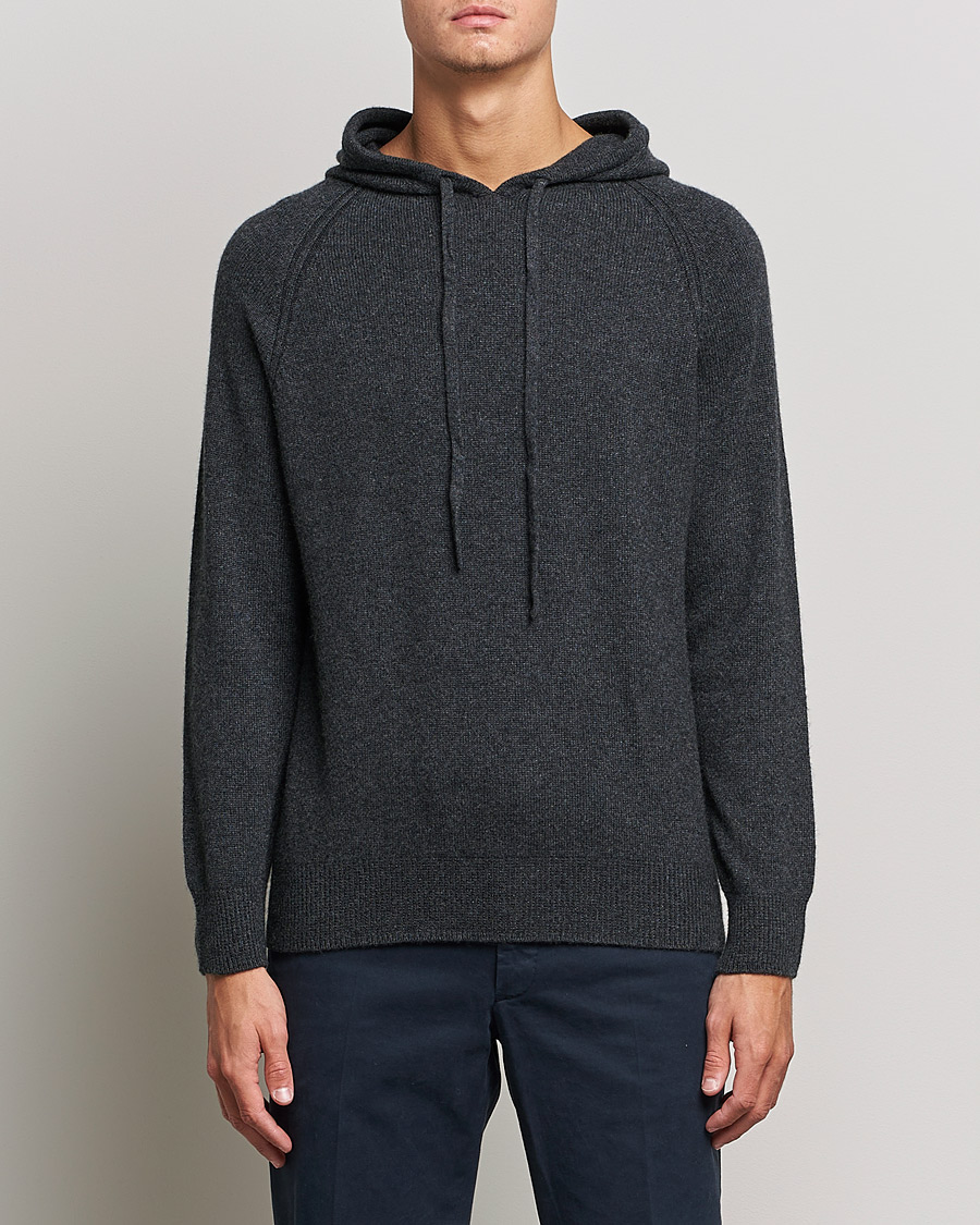 Hombres | Jerséis y prendas de punto | Johnstons of Elgin | Seamless Cashmere Hoodie Carbon