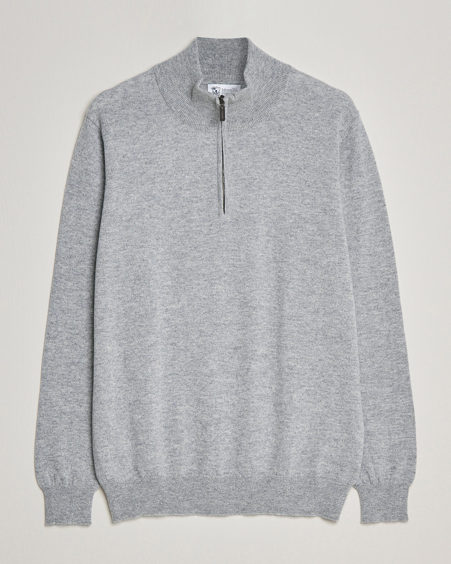 Hombres | Jerséis y prendas de punto | Johnstons of Elgin | 2-Ply Cashmer Half Zip Silver