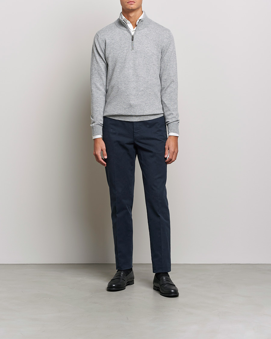 Hombres | Jerséis y prendas de punto | Johnstons of Elgin | 2-Ply Cashmer Half Zip Silver