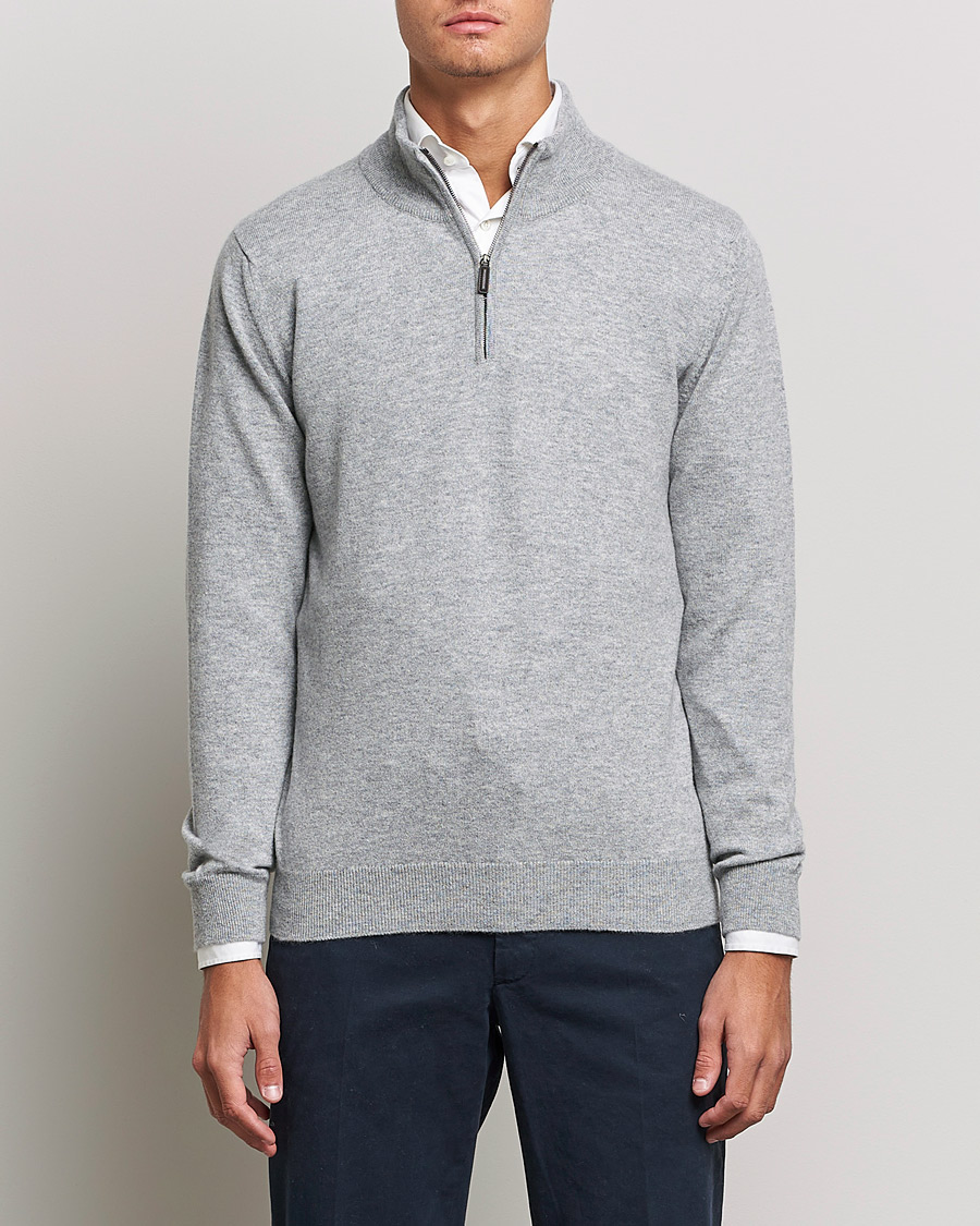 Hombres | Jerséis y prendas de punto | Johnstons of Elgin | 2-Ply Cashmer Half Zip Silver