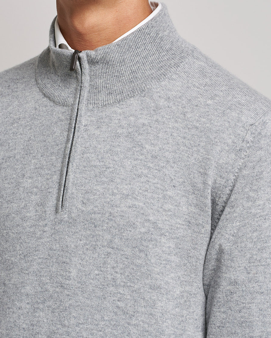 Hombres | Jerséis y prendas de punto | Johnstons of Elgin | 2-Ply Cashmer Half Zip Silver