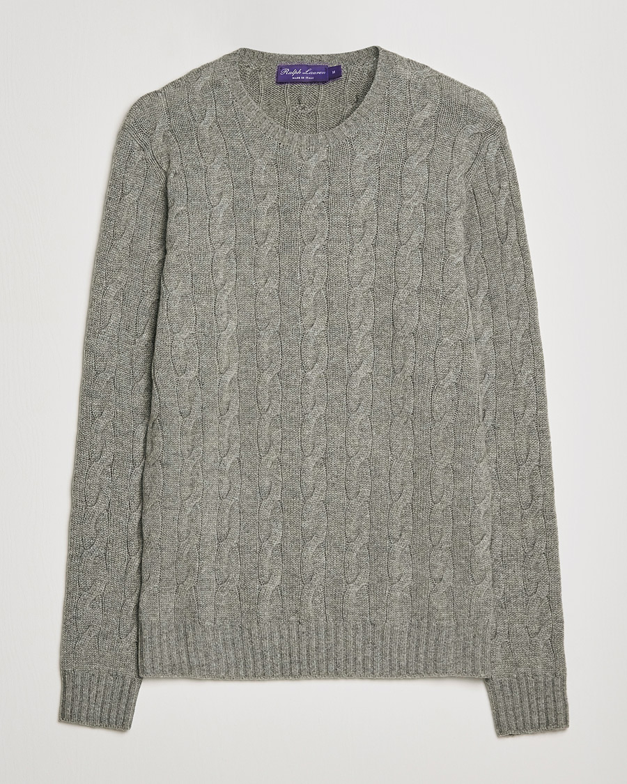 Hombres | Jerséis y prendas de punto | Ralph Lauren Purple Label | Cashmere Cable Crewneck Light Grey