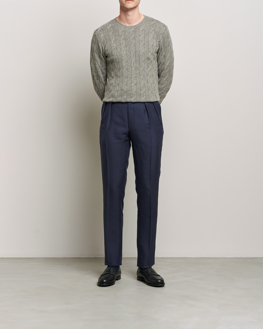 Hombres | Jerséis y prendas de punto | Ralph Lauren Purple Label | Cashmere Cable Crewneck Light Grey