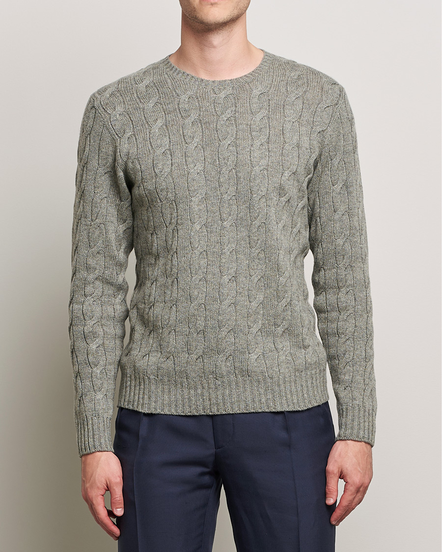 Hombres | Jerséis y prendas de punto | Ralph Lauren Purple Label | Cashmere Cable Crewneck Light Grey