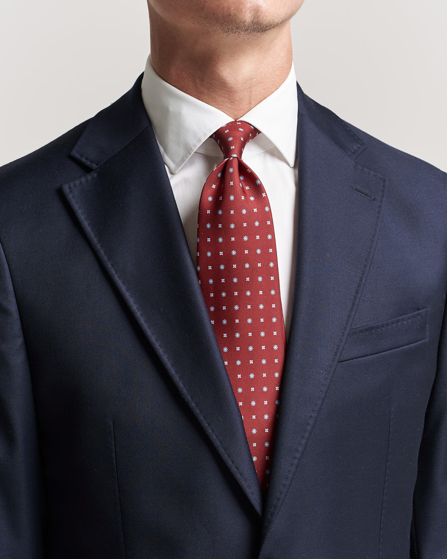 Hombres |  | E. Marinella | 3-Fold Micro Pattern Silk Tie Red