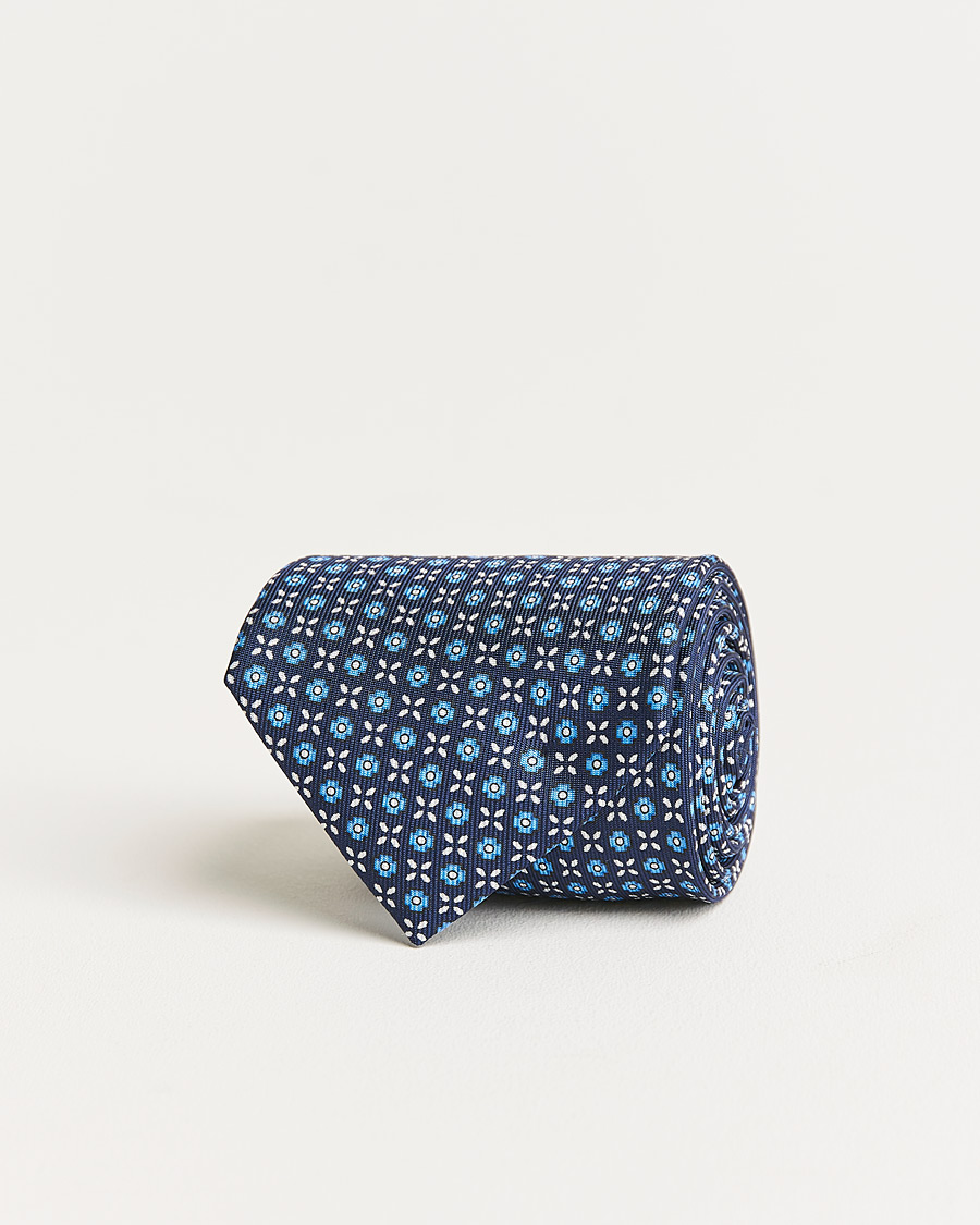 Hombres | E. Marinella 3-Fold Structured Silk Tie Dark Blue | E. Marinella | 3-Fold Structured Silk Tie Dark Blue