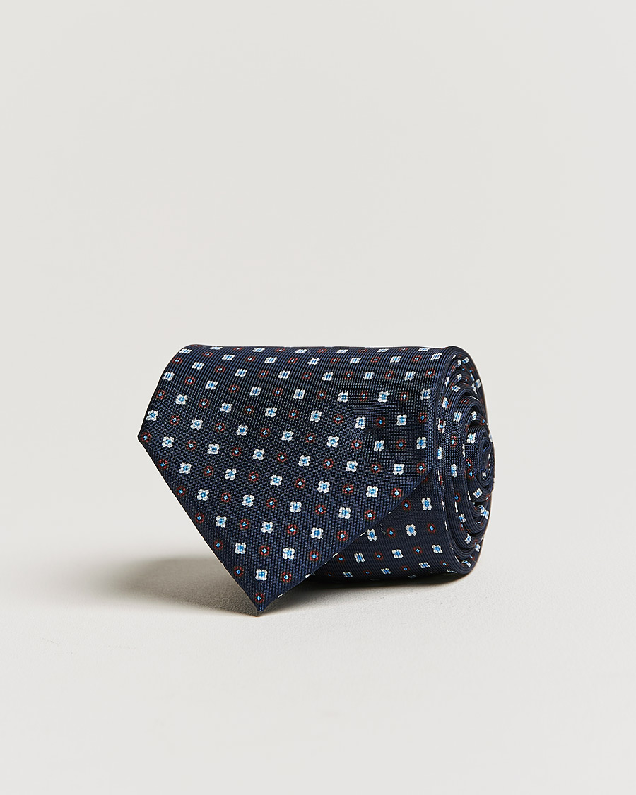 Hombres | E. Marinella 3-Fold Micro Dot Silk Tie Navy | E. Marinella | 3-Fold Micro Dot Silk Tie Navy