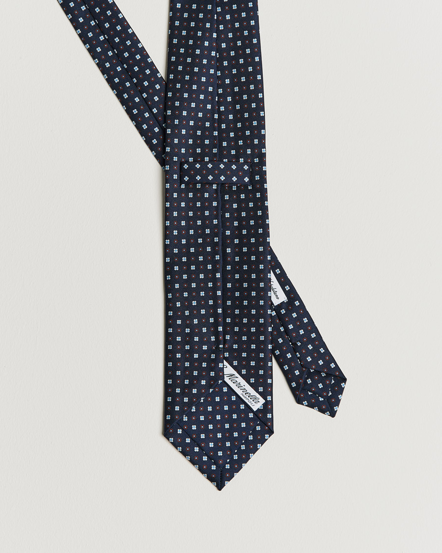 Hombres | E. Marinella 3-Fold Micro Dot Silk Tie Navy | E. Marinella | 3-Fold Micro Dot Silk Tie Navy