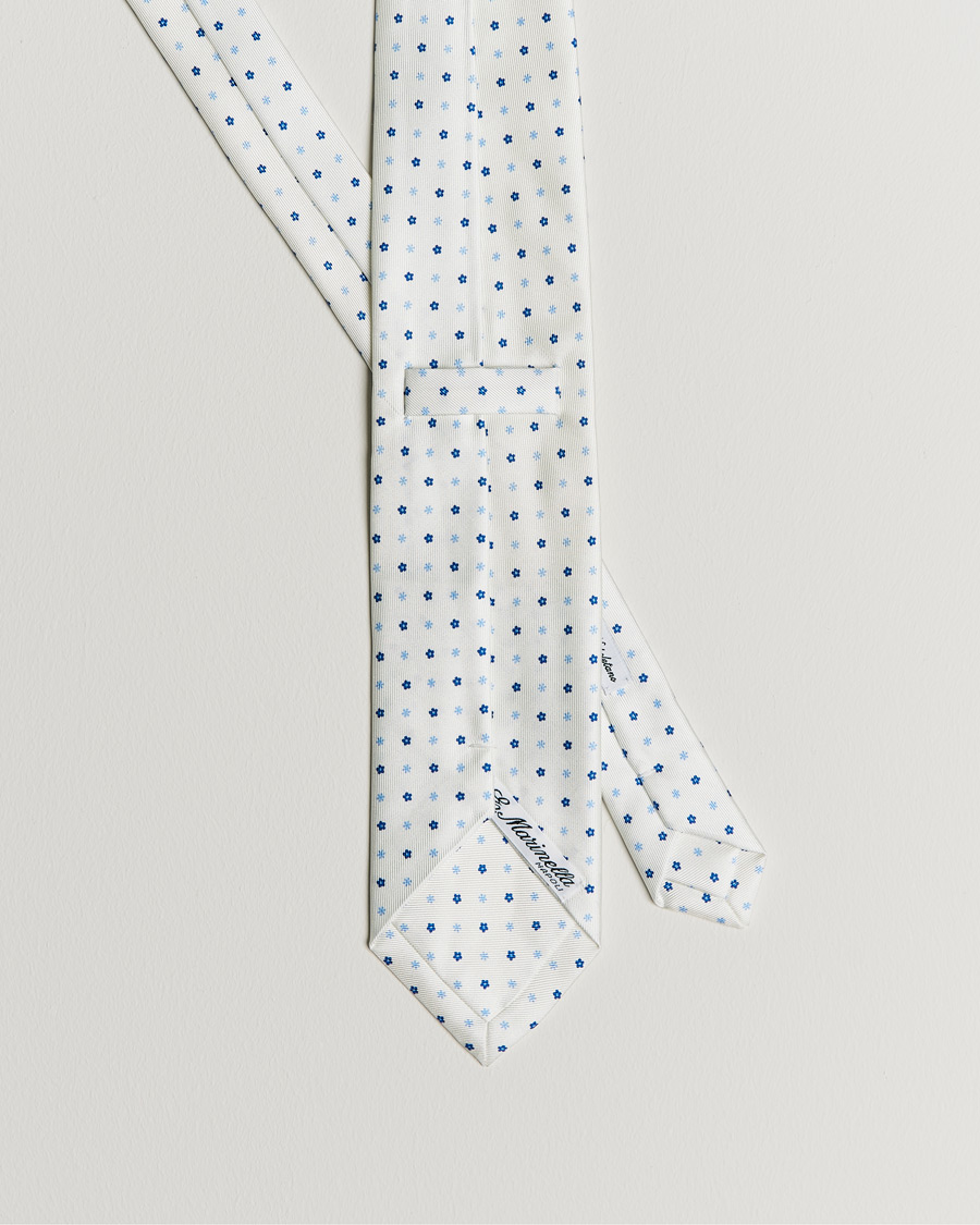 Hombres | E. Marinella 3-Fold Flower Silk Tie White | E. Marinella | 3-Fold Flower Silk Tie White