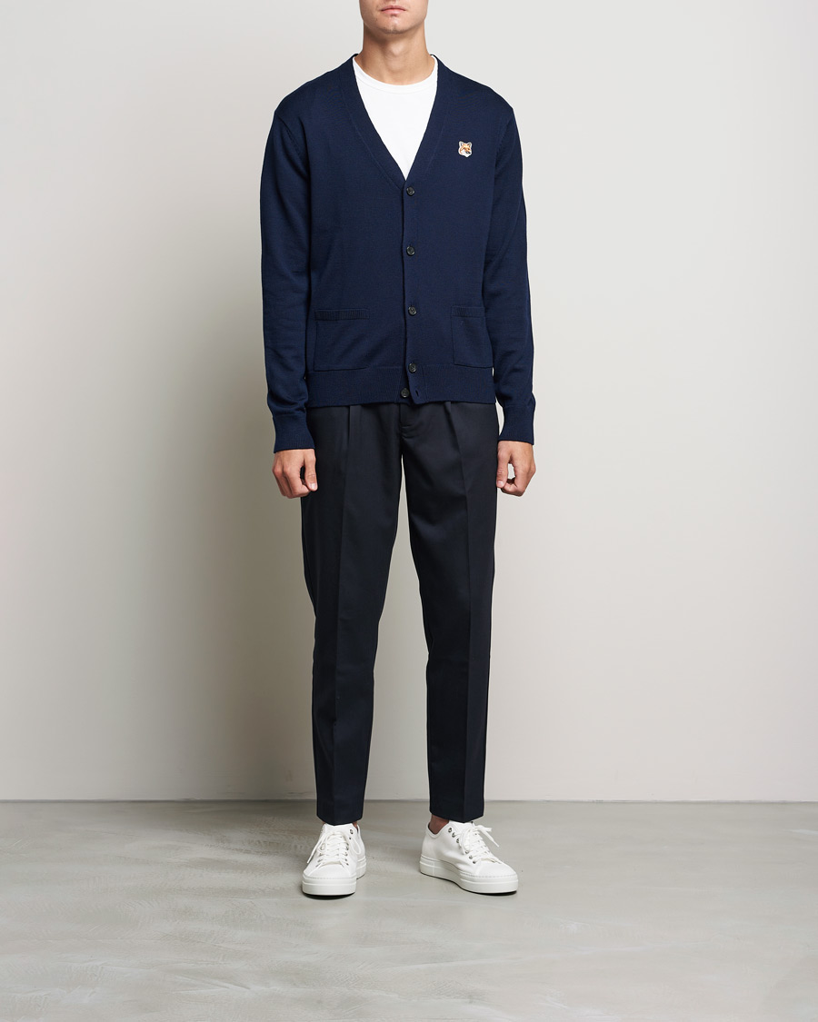 Hombres | Jerséis y prendas de punto | Maison Kitsuné | Fox Head Wool Cardigan Navy