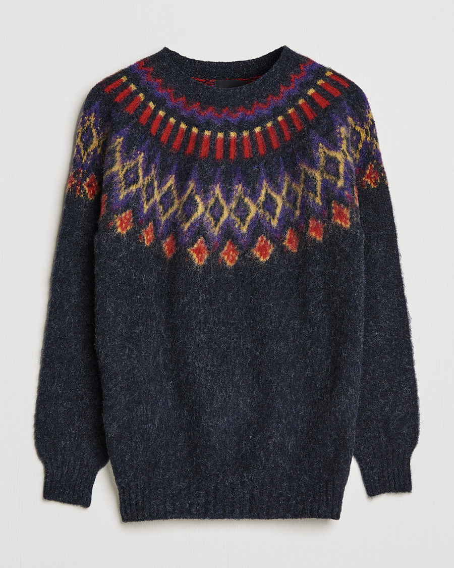 Hombres | Jerséis y prendas de punto | Howlin' | Brushed Wool Fair Isle Crew Sweater Charcoal