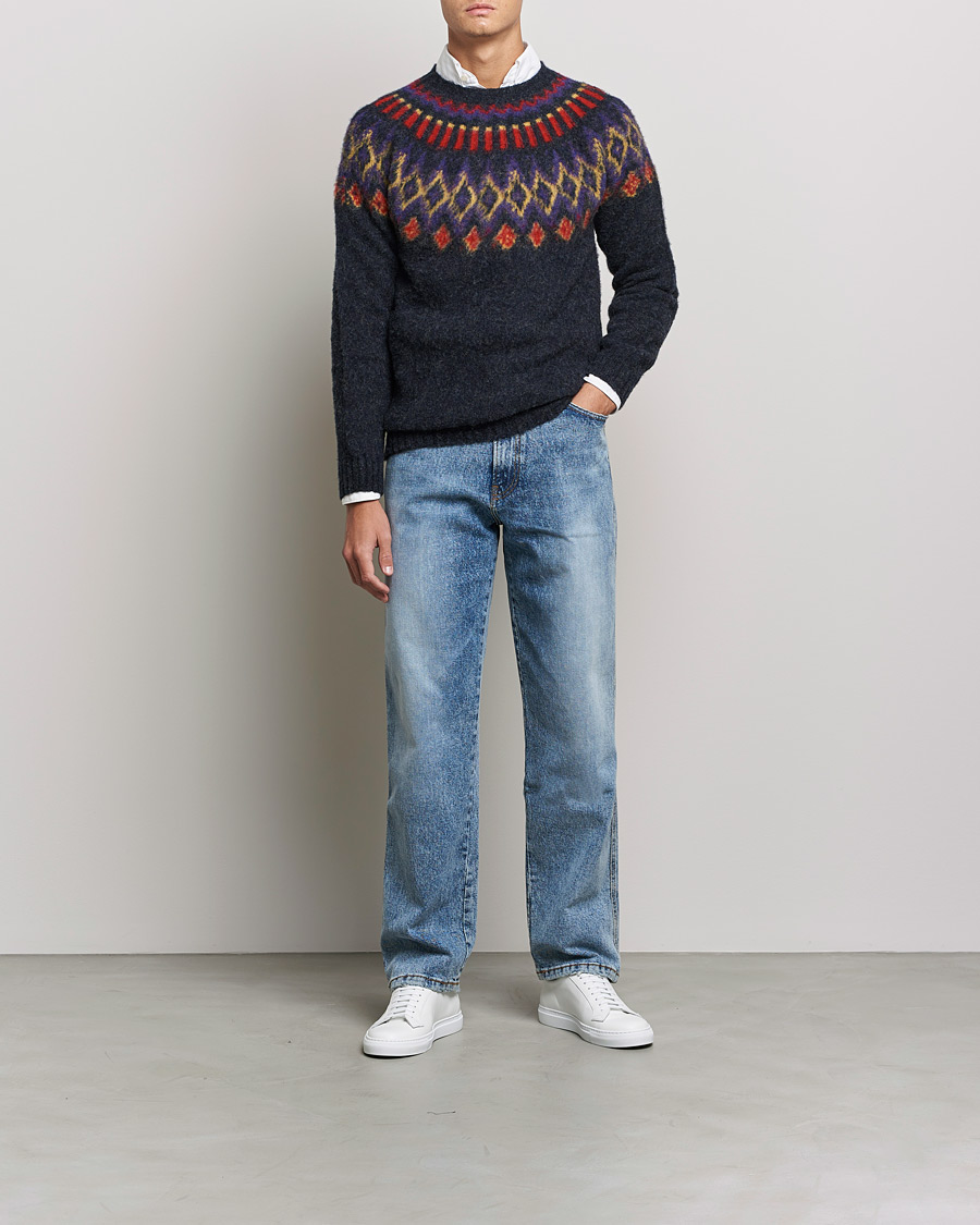 Hombres | Jerséis y prendas de punto | Howlin' | Brushed Wool Fair Isle Crew Sweater Charcoal