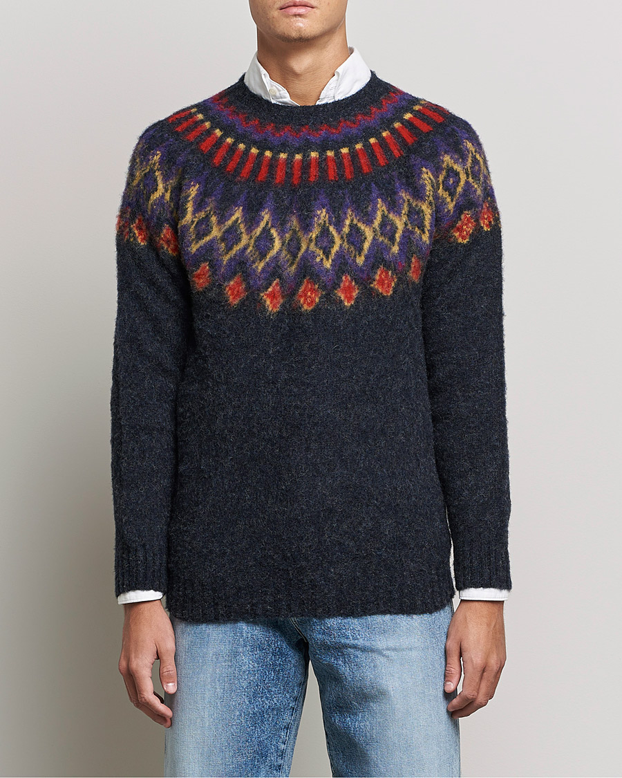 Hombres | Jerséis y prendas de punto | Howlin' | Brushed Wool Fair Isle Crew Sweater Charcoal