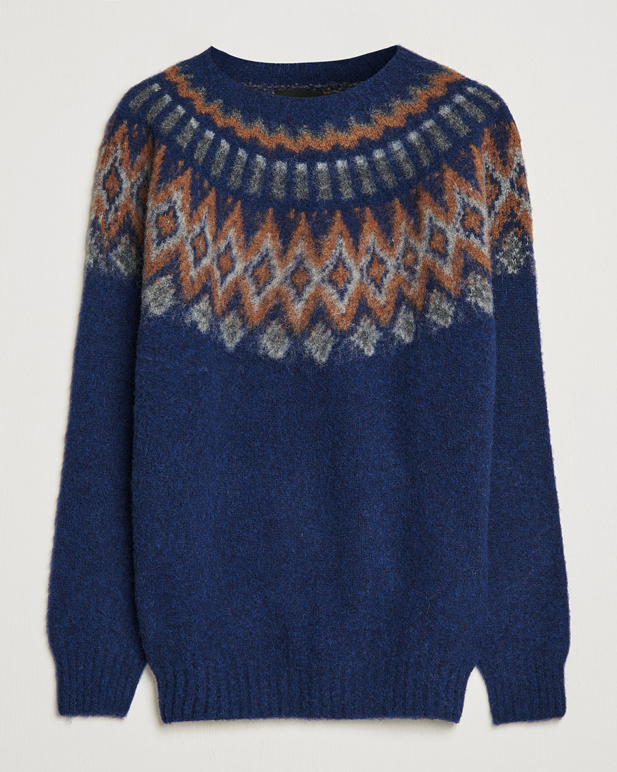 Hombres | Jerséis y prendas de punto | Howlin' | Brushed Wool Fair Isle Crew Sweater Magic Blue