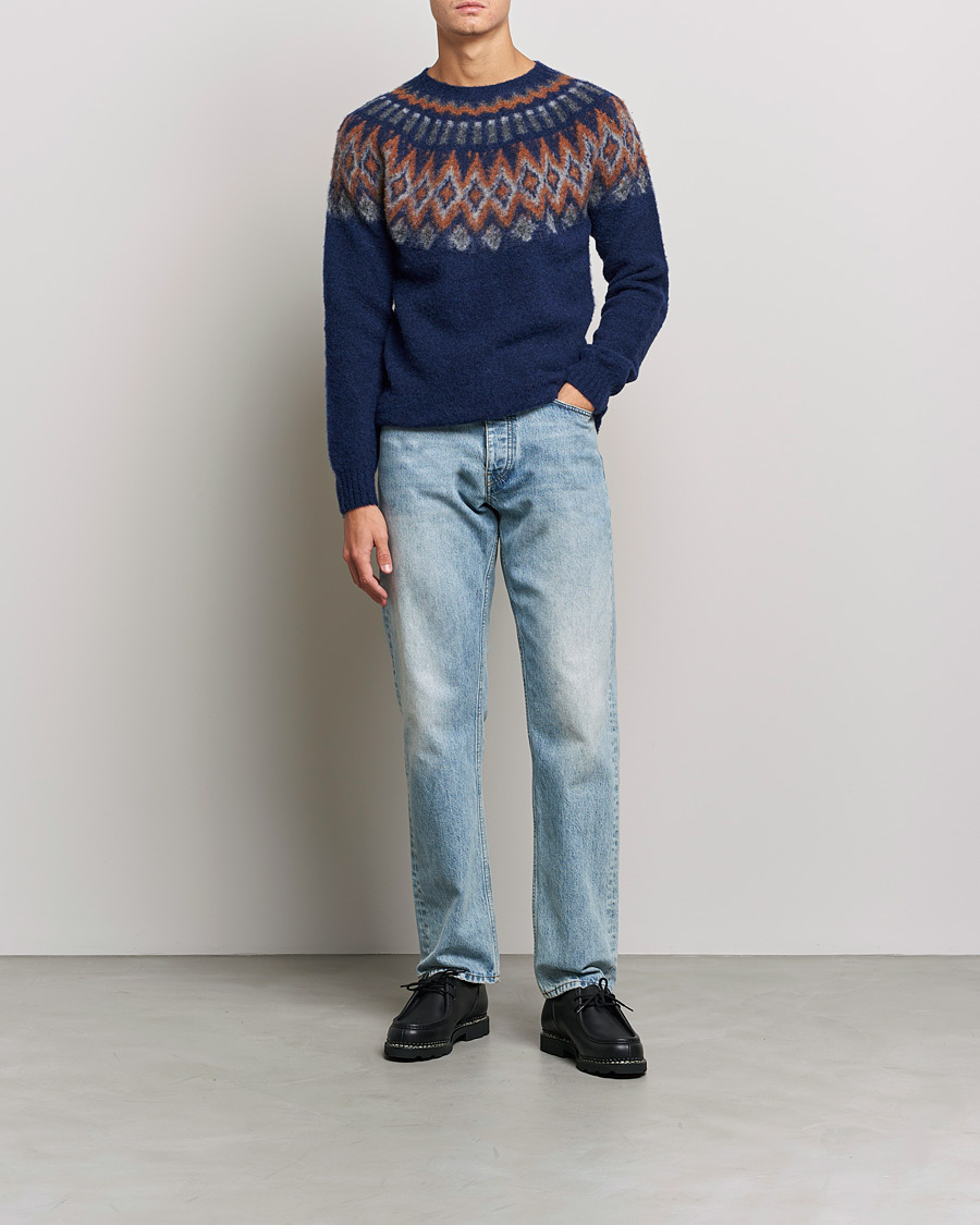 Hombres | Jerséis y prendas de punto | Howlin' | Brushed Wool Fair Isle Crew Sweater Magic Blue