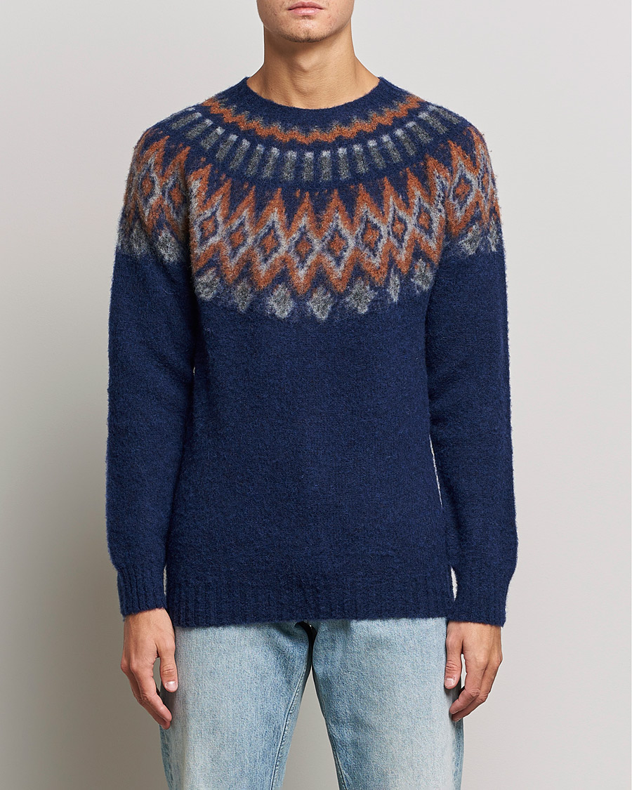 Hombres | Jerséis y prendas de punto | Howlin' | Brushed Wool Fair Isle Crew Sweater Magic Blue