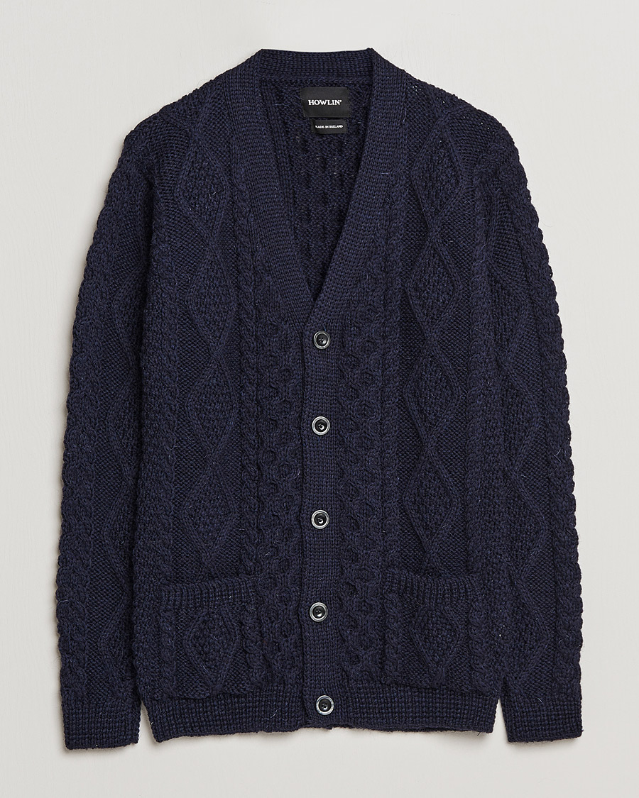 Hombres | Jerséis y prendas de punto | Howlin' | Cable Knitted Wool Cardigan Navy