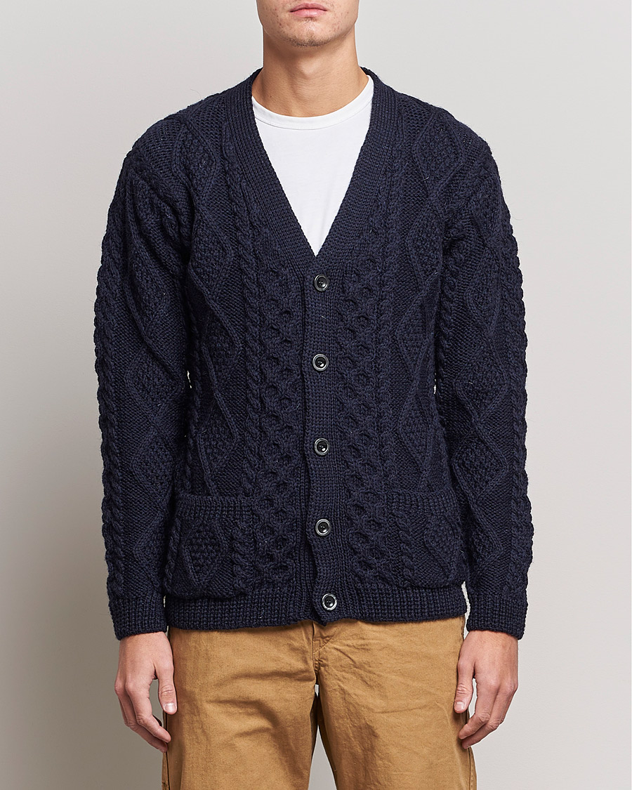 Hombres | Jerséis y prendas de punto | Howlin' | Cable Knitted Wool Cardigan Navy