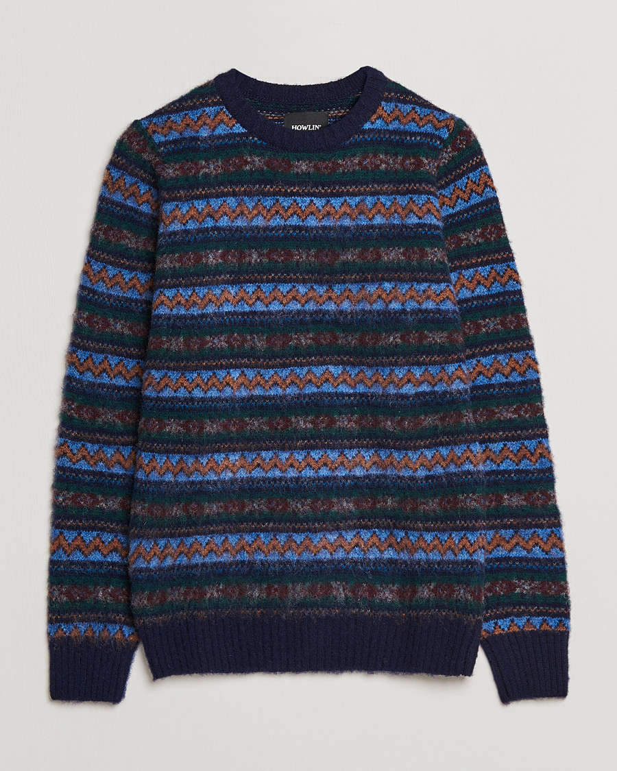 Hombres | Jerséis y prendas de punto | Howlin' | Brushed Wool All Over Fair Isle Crew Neck Navy