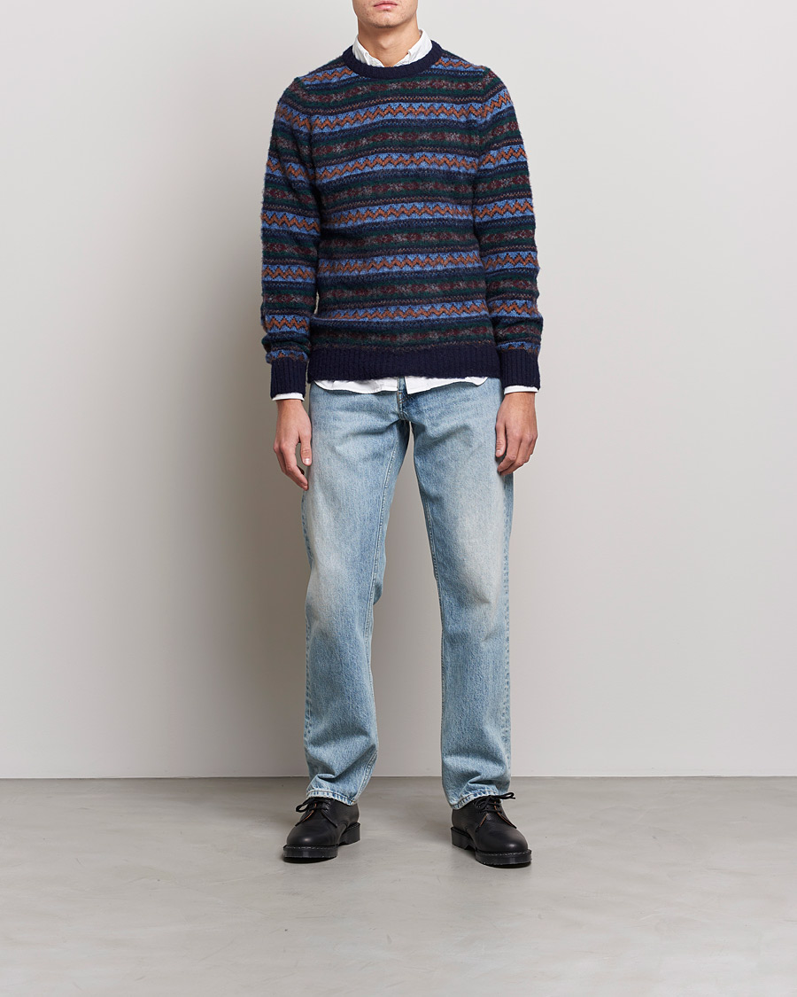 Hombres | Jerséis y prendas de punto | Howlin' | Brushed Wool All Over Fair Isle Crew Neck Navy