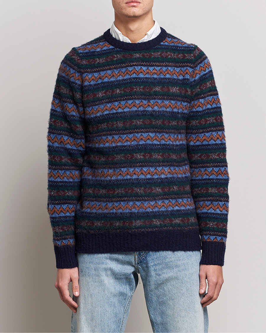 Hombres | Jerséis y prendas de punto | Howlin' | Brushed Wool All Over Fair Isle Crew Neck Navy