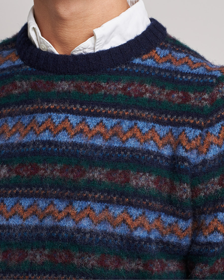 Hombres | Jerséis y prendas de punto | Howlin' | Brushed Wool All Over Fair Isle Crew Neck Navy