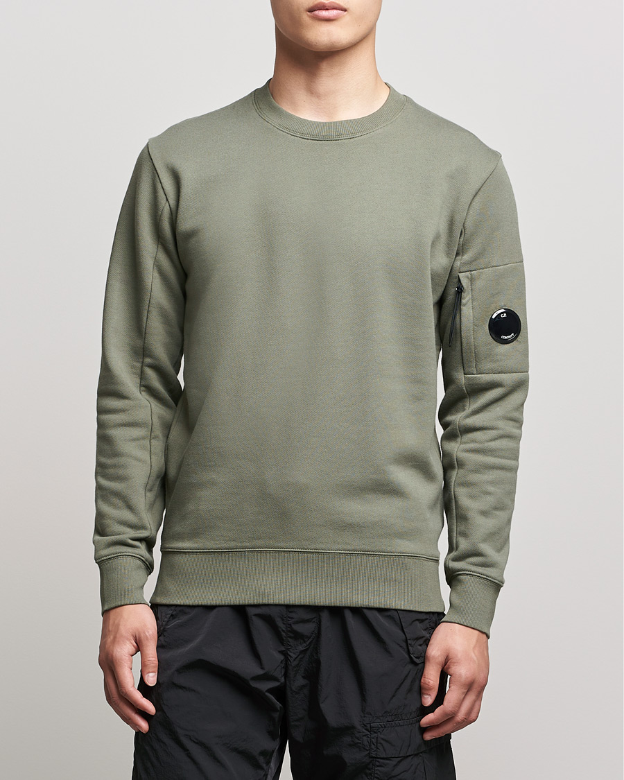 Hombres | Jerséis y prendas de punto | C.P. Company | Diagonal Raised Fleece Lens Sweatshirt Green