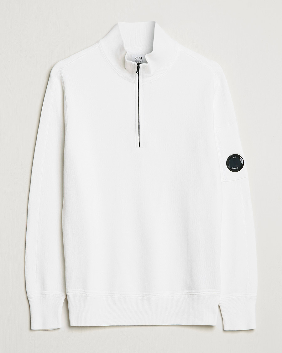 Hombres | Jerséis y prendas de punto | C.P. Company | Knitted Cotton Lens Half Zip White