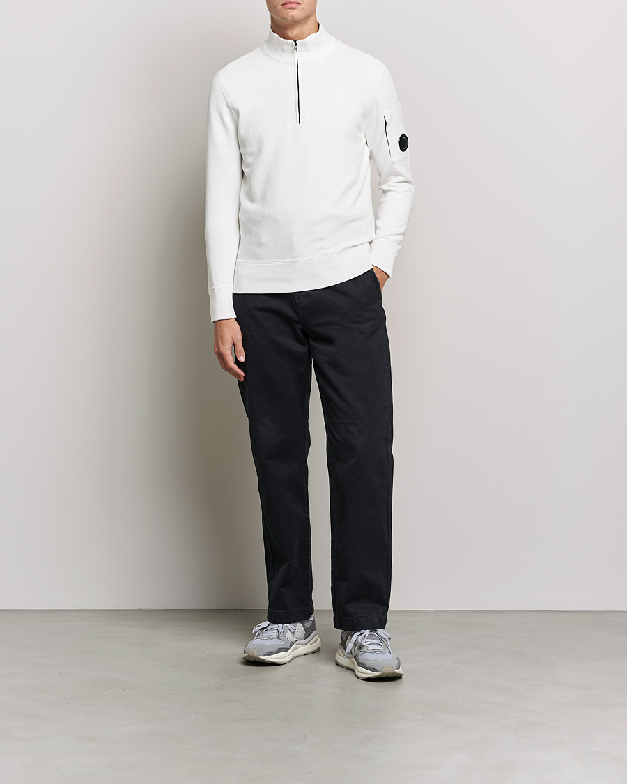 Hombres | Jerséis y prendas de punto | C.P. Company | Knitted Cotton Lens Half Zip White