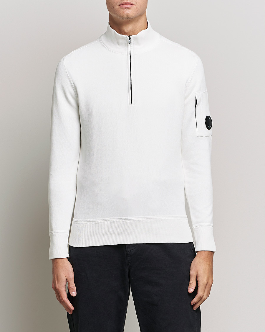 Hombres | Jerséis y prendas de punto | C.P. Company | Knitted Cotton Lens Half Zip White