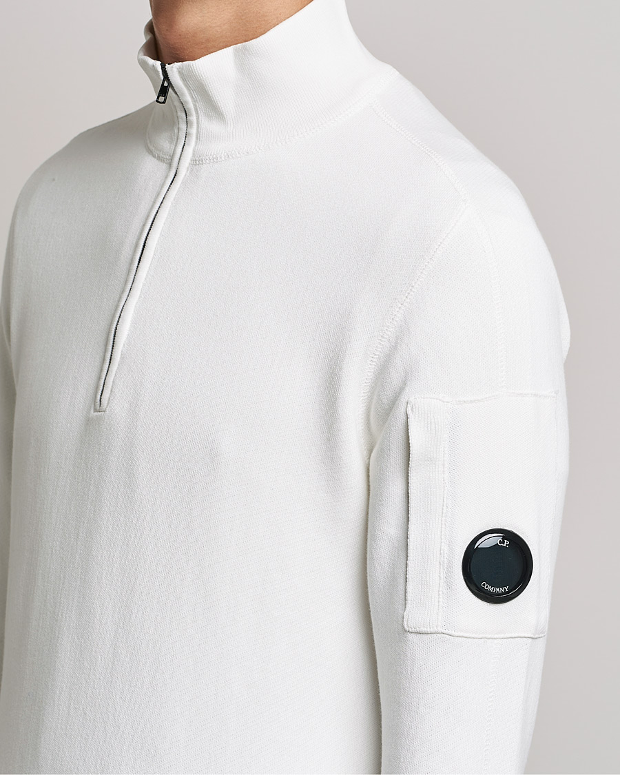 Hombres | Jerséis y prendas de punto | C.P. Company | Knitted Cotton Lens Half Zip White