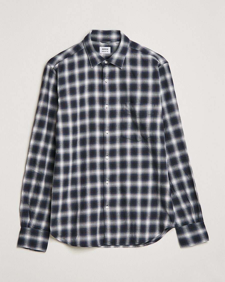 Hombres | Camisas | Aspesi | Checked Flannel Shirt Blue/Grey