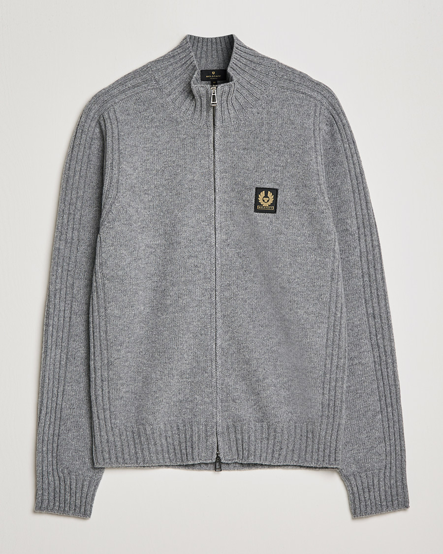 Hombres | Jerséis y prendas de punto | Belstaff | Watch Full Zip Wool Cardigan Pale Grey Melange