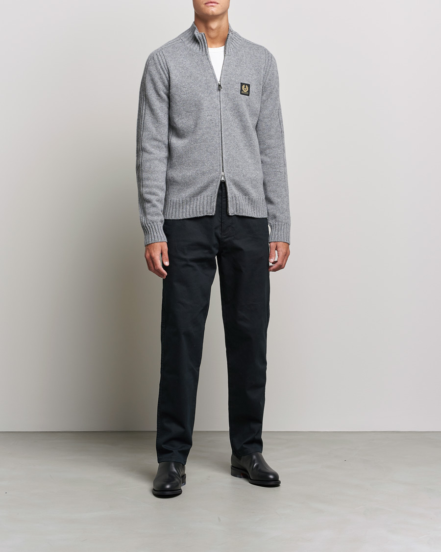 Hombres | Jerséis y prendas de punto | Belstaff | Watch Full Zip Wool Cardigan Pale Grey Melange